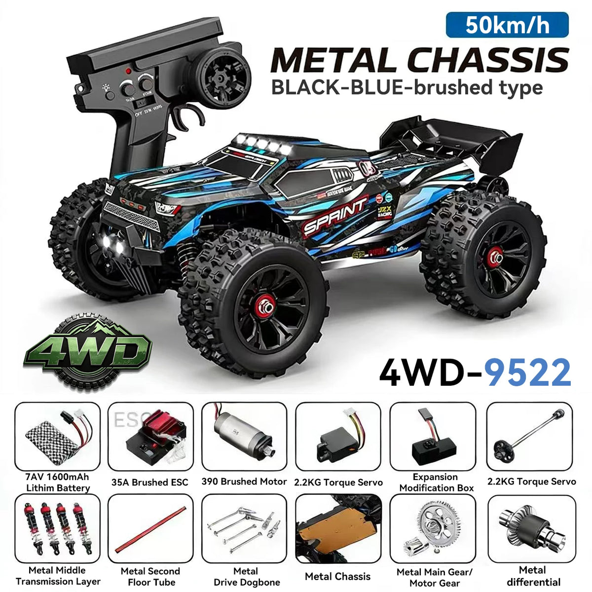 Boys 1/16 Scale High-Speed Racing Car 9522 Remote Control Toy with 50KM/H to 85KM/H Speed for Ages 12+ Years VS SG116MAX