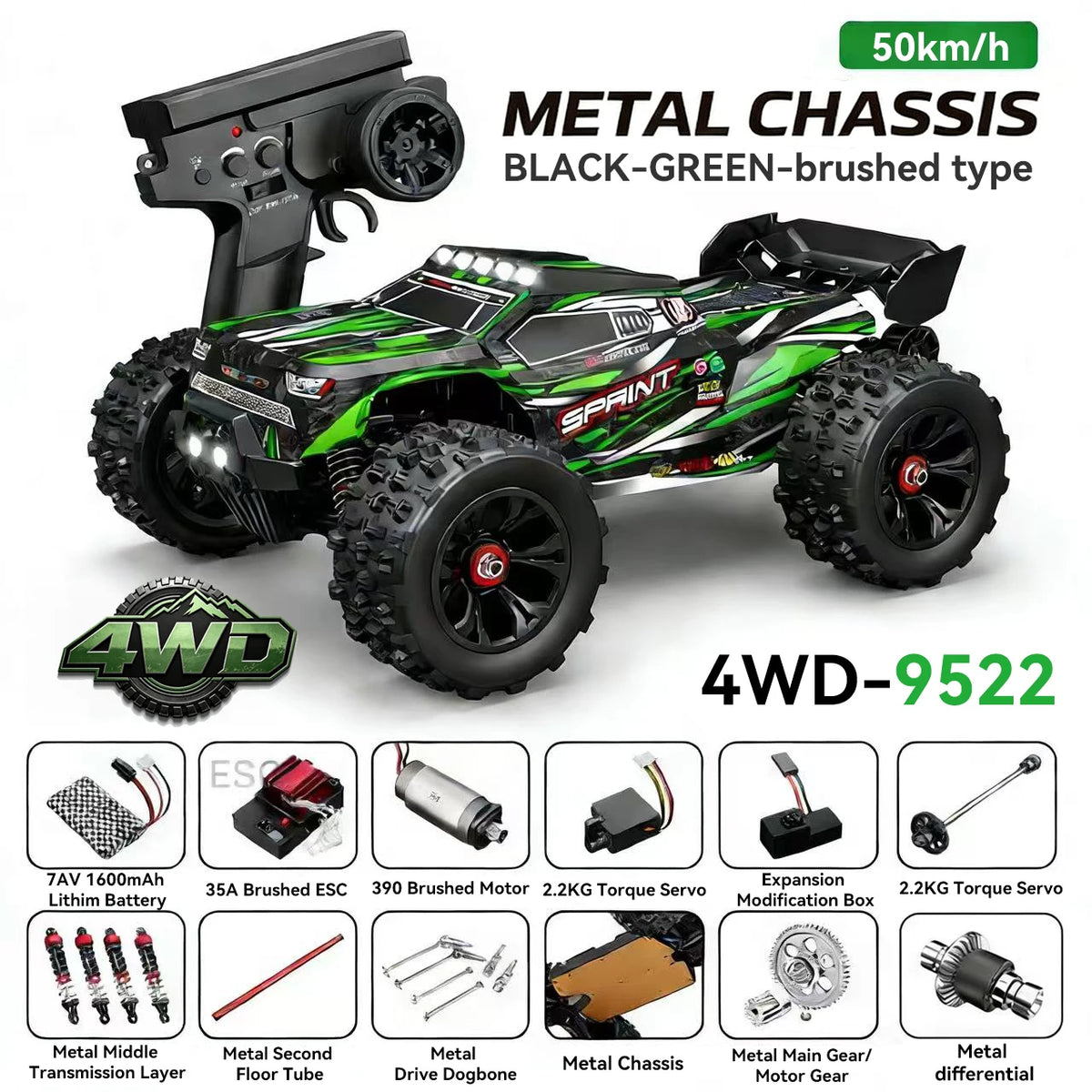 Boys 1/16 Scale High-Speed Racing Car 9522 Remote Control Toy with 50KM/H to 85KM/H Speed for Ages 12+ Years VS SG116MAX