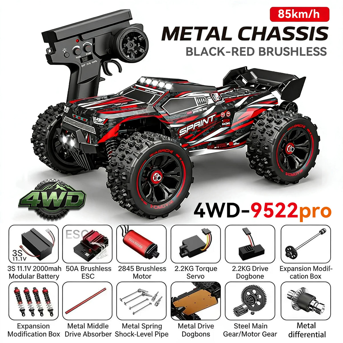 Boys 1/16 Scale High-Speed Racing Car 9522 Remote Control Toy with 50KM/H to 85KM/H Speed for Ages 12+ Years VS SG116MAX