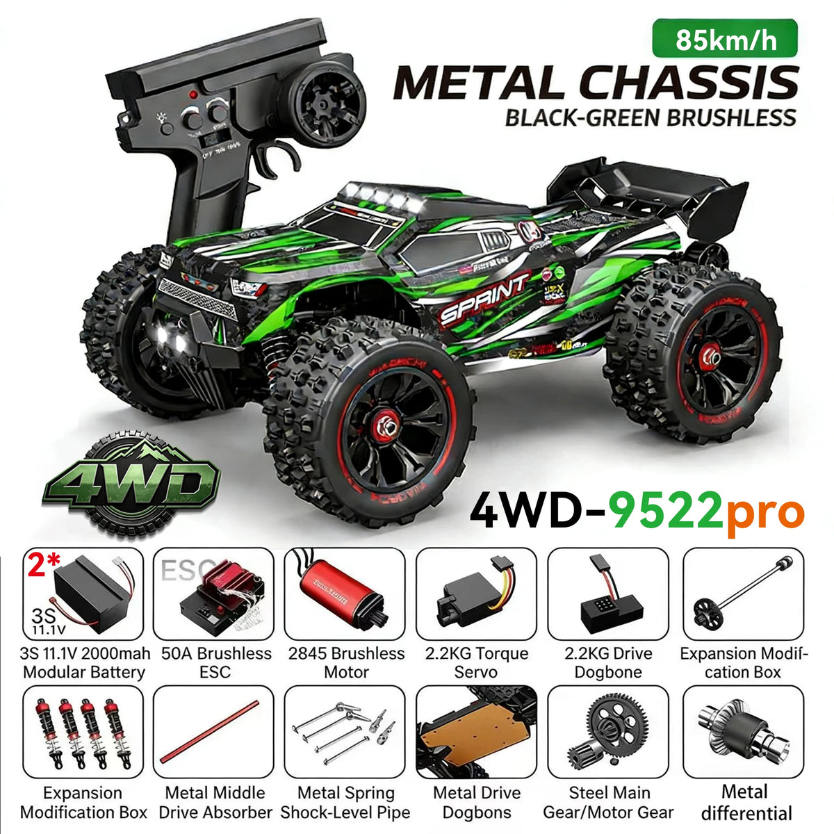 Boys 1/16 Scale High-Speed Racing Car 9522 Remote Control Toy with 50KM/H to 85KM/H Speed for Ages 12+ Years VS SG116MAX